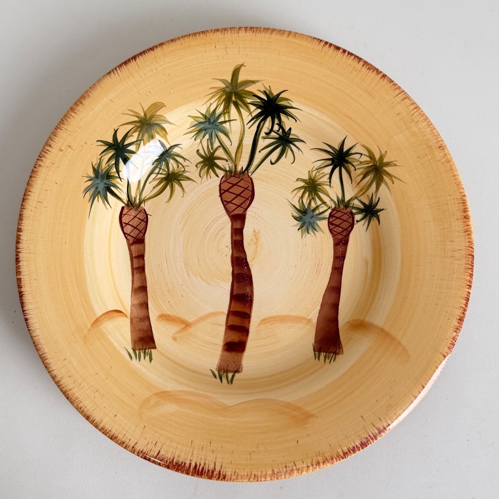 Tabletops Unlimited Boulevard Palm Tree Dinner Plate Hand Painted Tropical